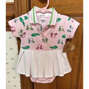 Baby Essentials Pink Golf Cart Print Knit Polo Dress Bodysuit 3M NWT